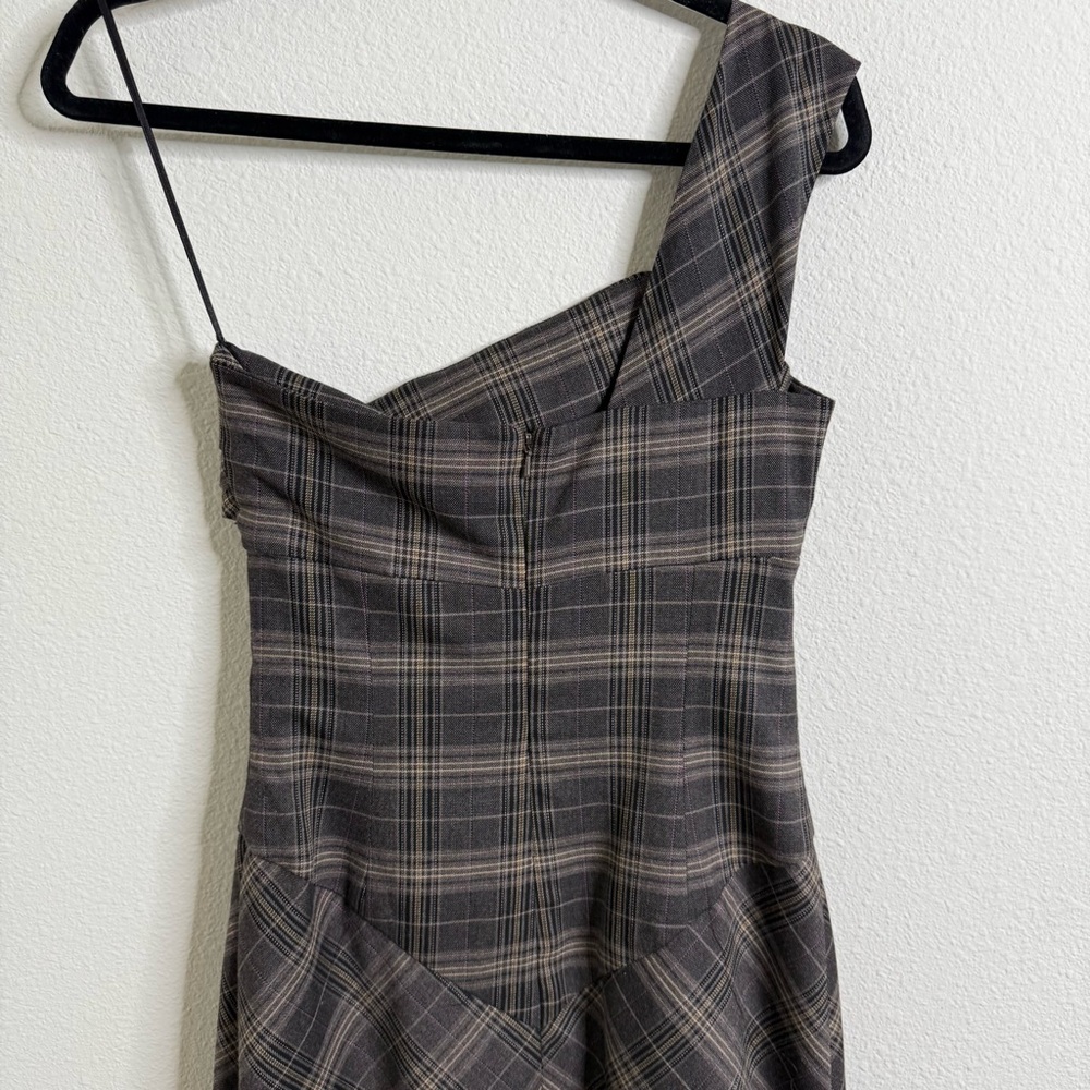 Black Halo One Shoulder Plaid Mini Jackie Dress Size 2 Multi Color PTP: 15” - Picture 16 of 16